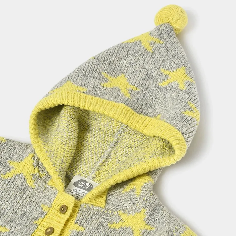 Misty Printed Yellow Hooded Sweater