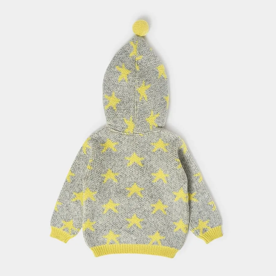 Misty Printed Yellow Hooded Sweater