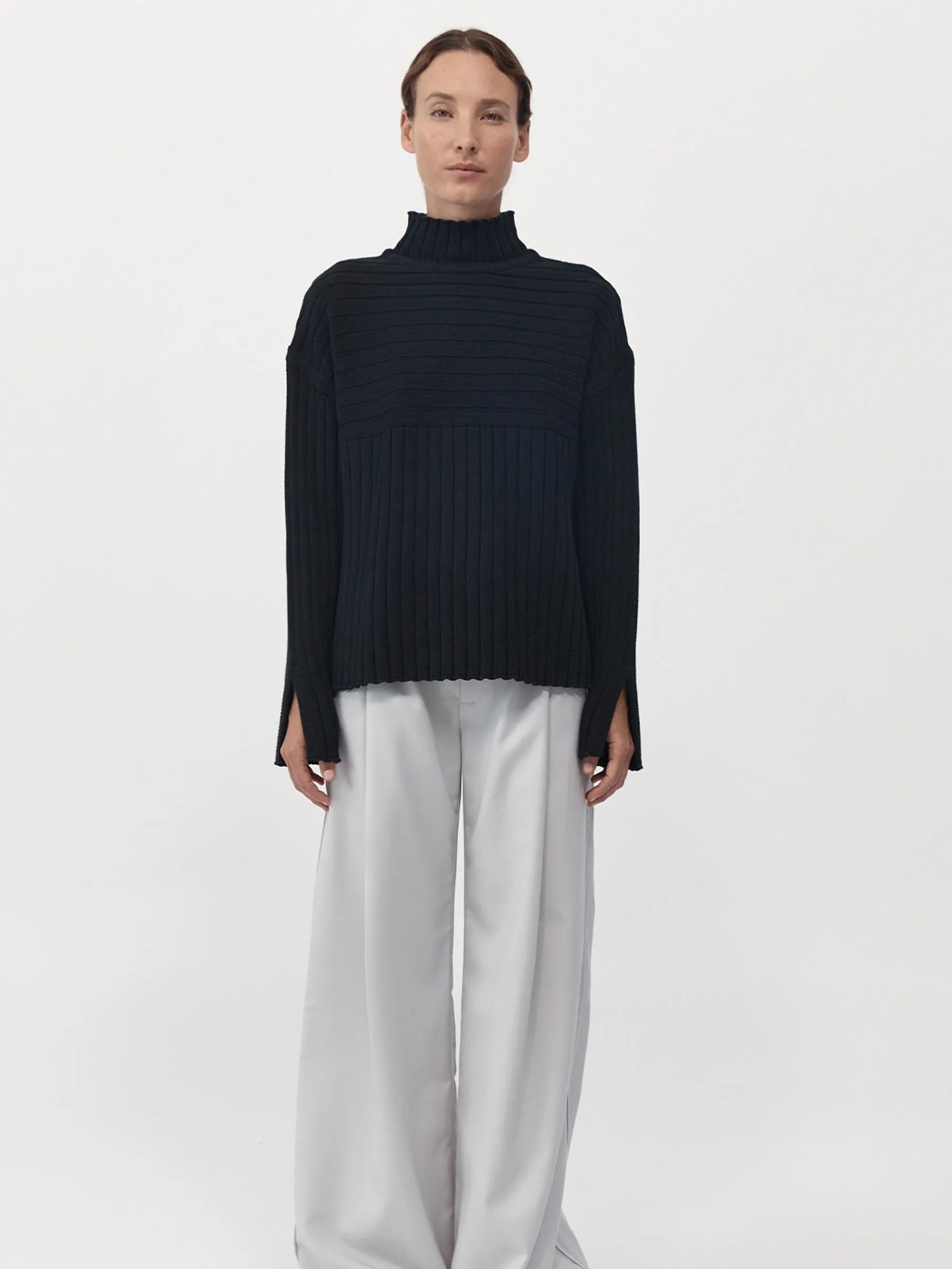 Mock Neck Rib Knit Jumper