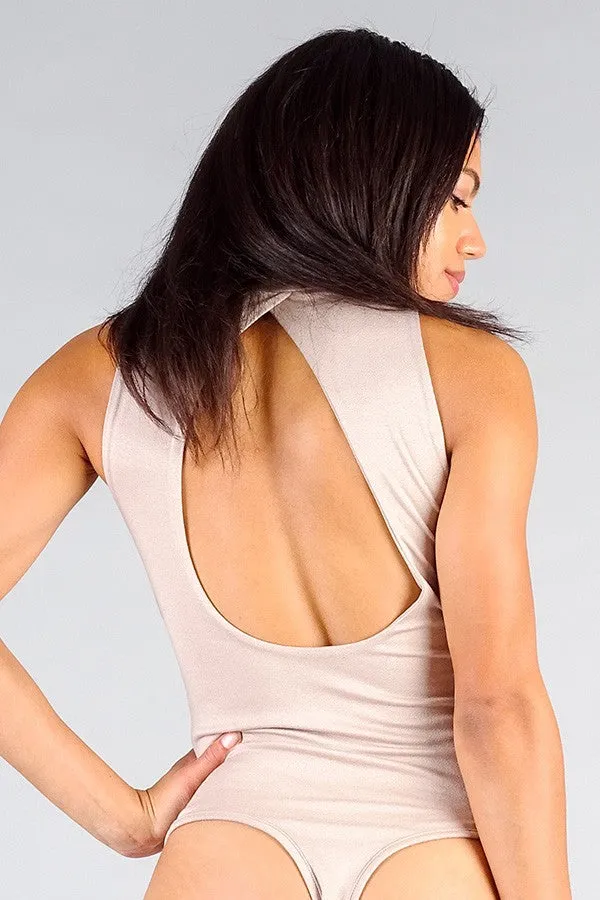 Mock Neck Sleeveless Keyhole Back Bodysuit