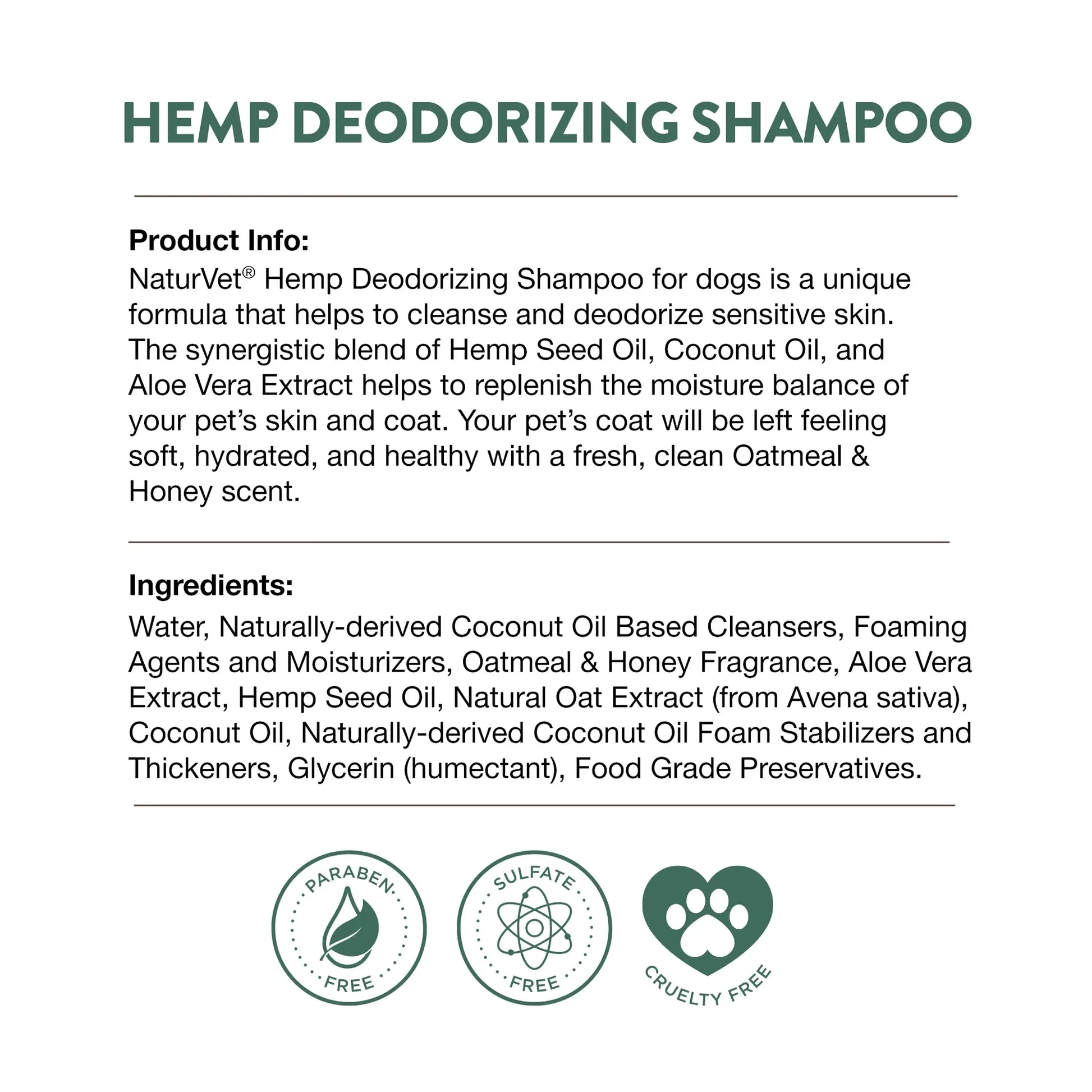 NaturVet Hemp Deodorizing Shampoo 16oz