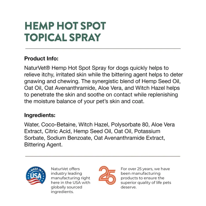 NaturVet Hemp Hot Spot Spray with Aloe Vera 12oz