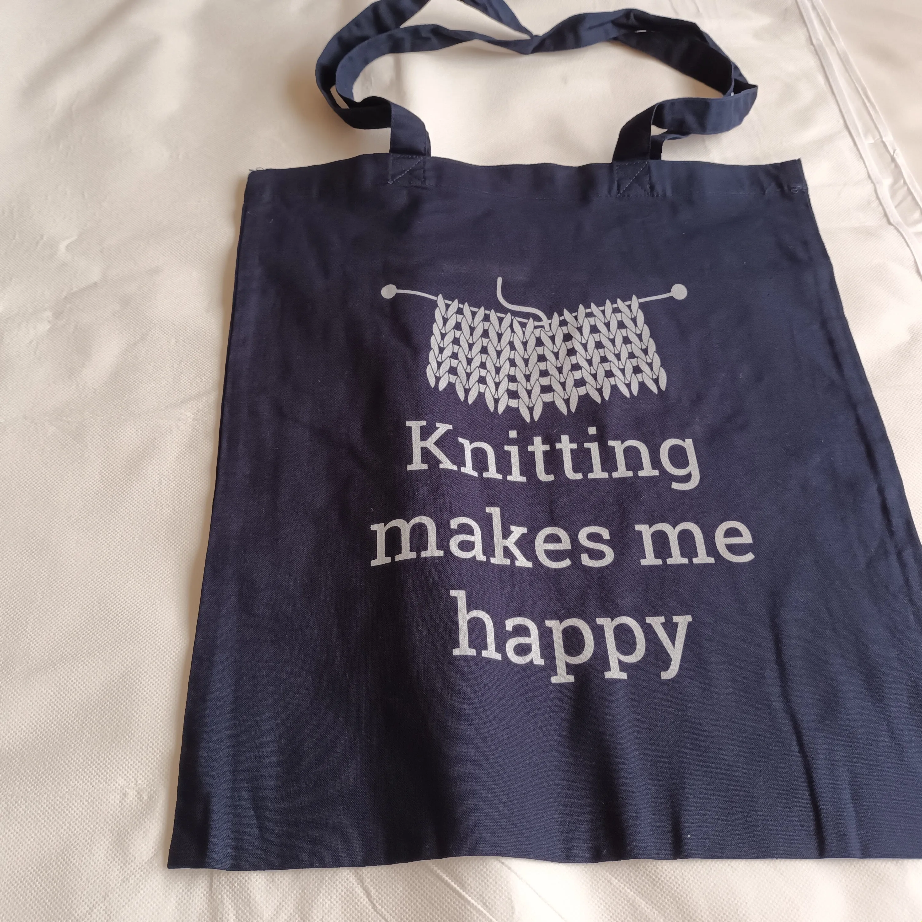 Navy Light Tote Bag - Knitting makes me happy