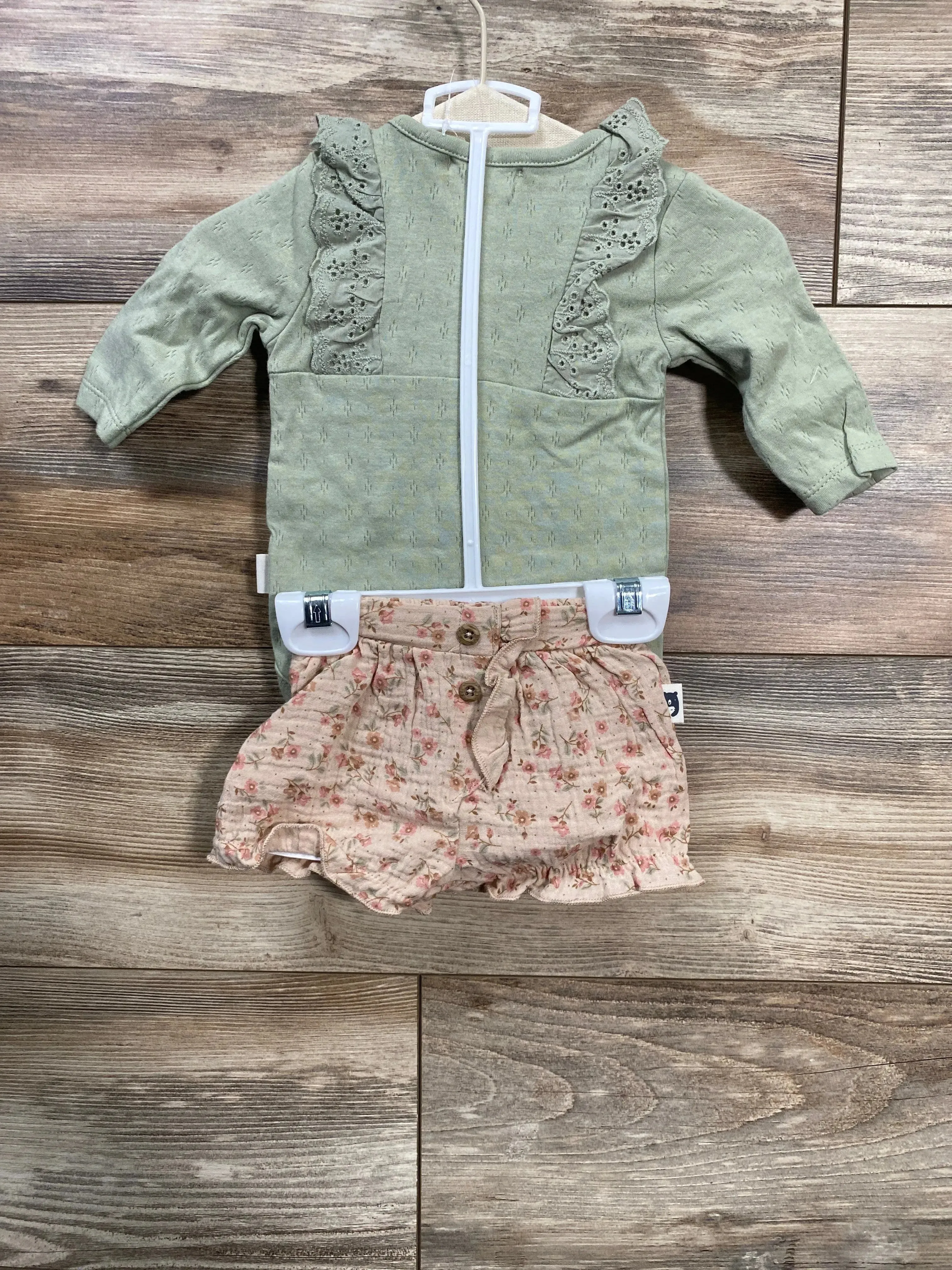 NEW Rabbit   Bear Organic 3Pc Bodysuit & Bloomers Set Green Sz 0-3m