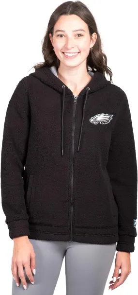 NFL Official Women's Full Zip Super Soft Sherpa Hoodie Sweatshirt Jacket - Warm Fleece Blend|Philadelphia Eagles