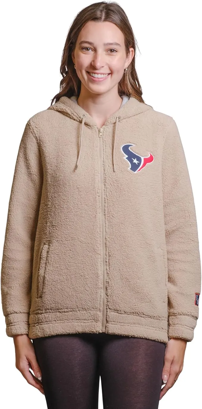 NFL Official Women's Super Soft Sherpa Full Zip Hoodie Sweatshirt Jacket|Houston Texans