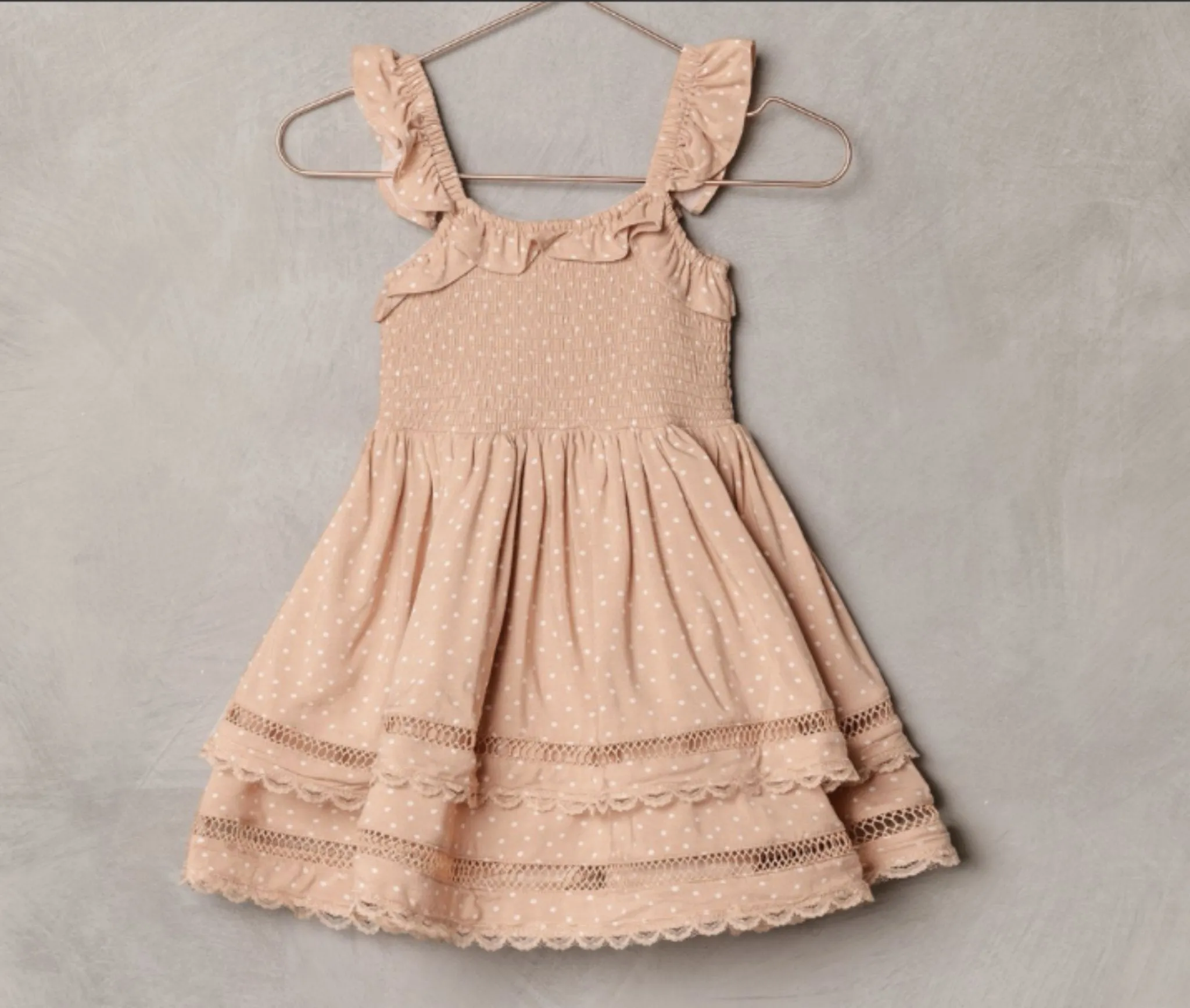 NoraLee Girls Birdie Dress In Apricot Dot