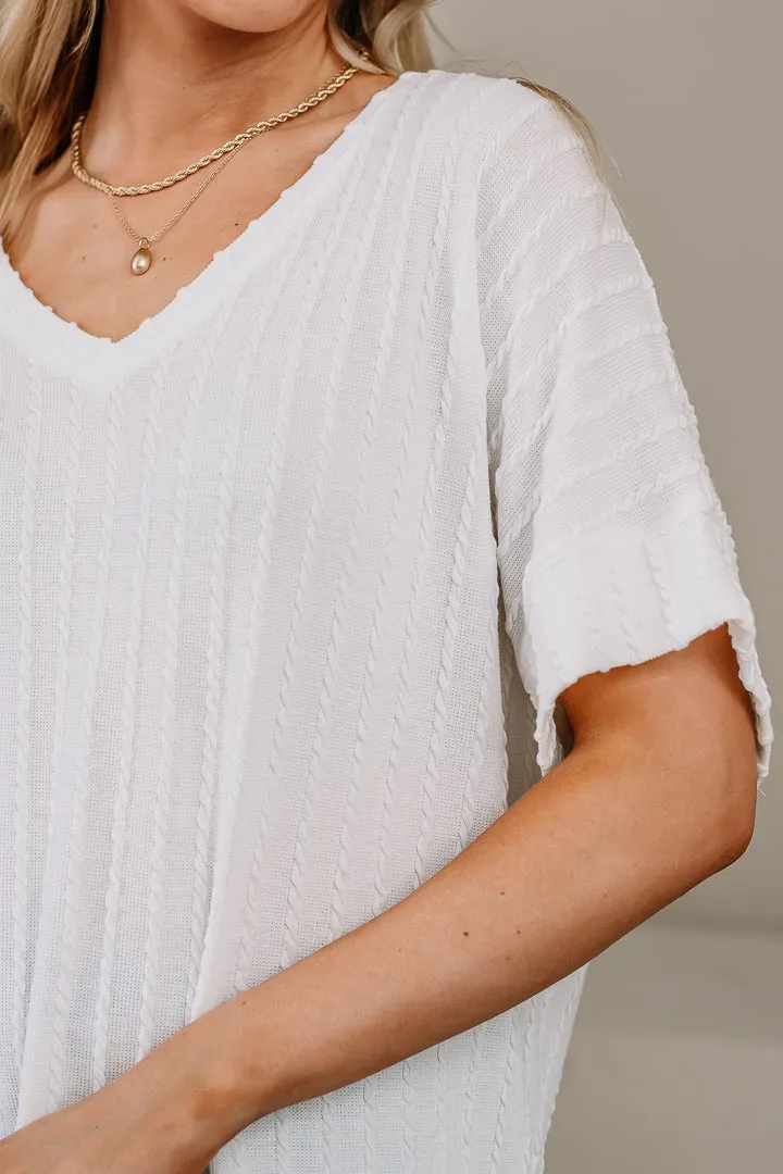 Not Finished Yet Cable Knit Top | White