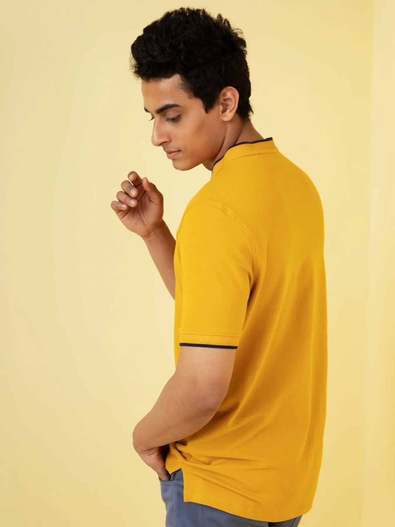 Ochre Flex Mandarin Polo T-Shirt For Men