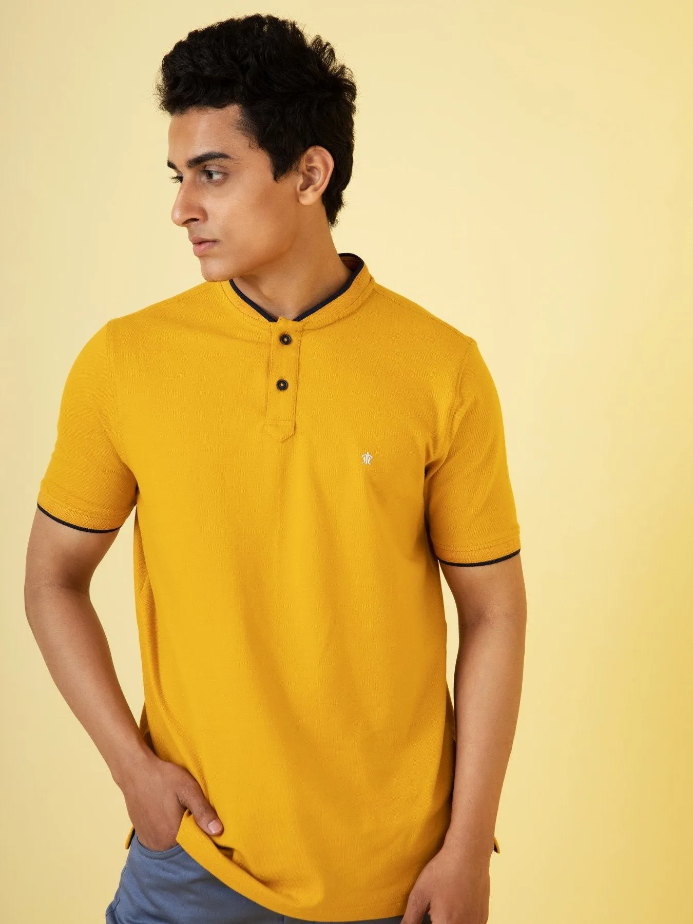 Ochre Flex Mandarin Polo T-Shirt For Men