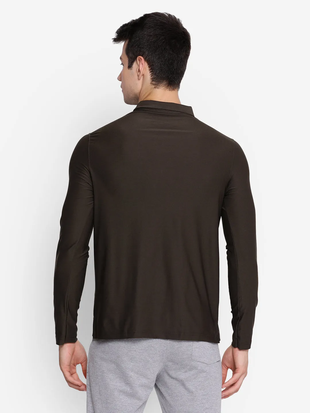 Olive Full Sleeve Polo T-Shirt for Men