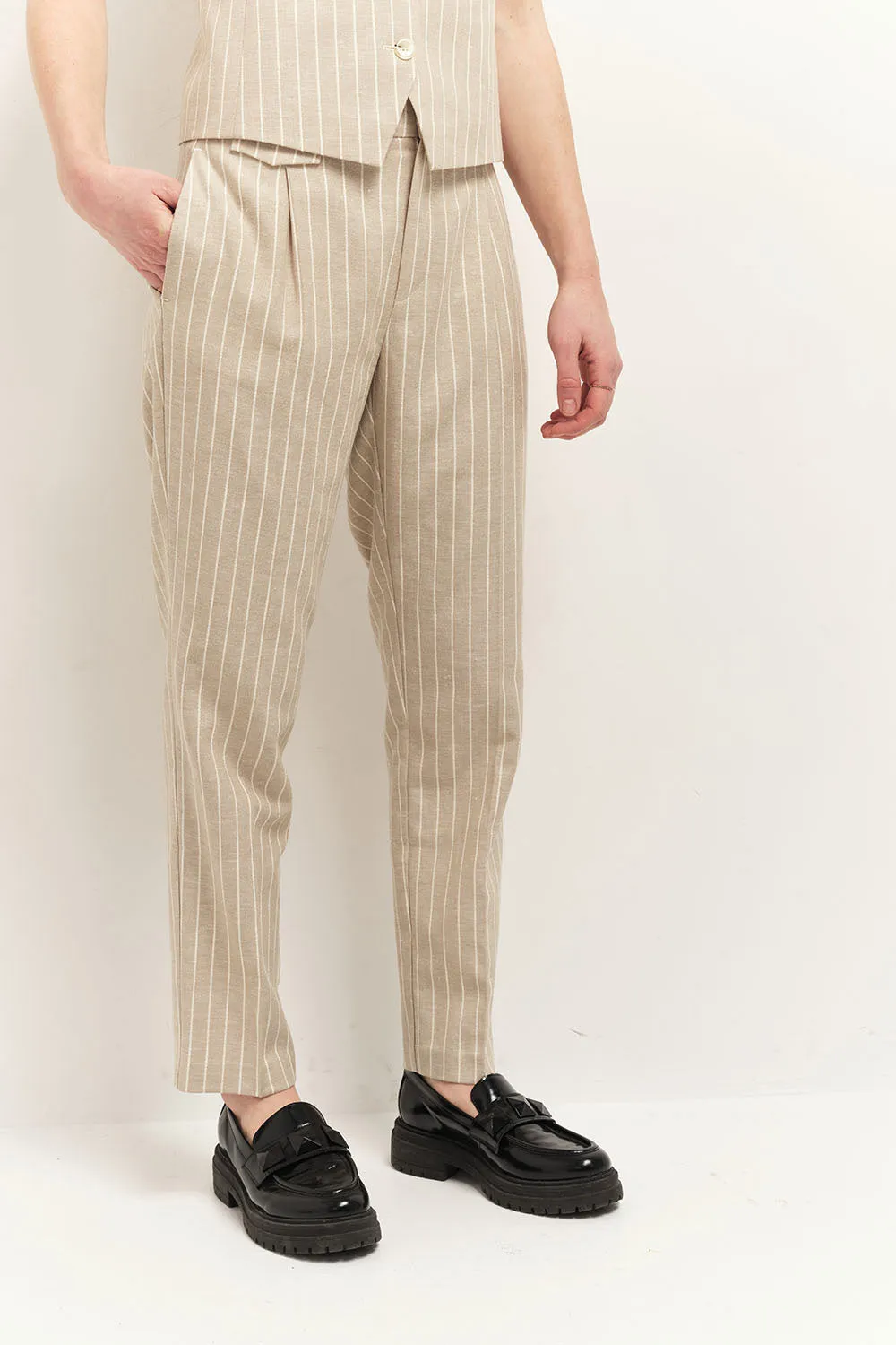 PACHA - Pantalon de costume sand à motif rayures