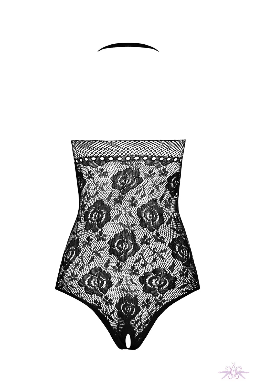 Passion Black Fishnet Floral Open Bodysuit