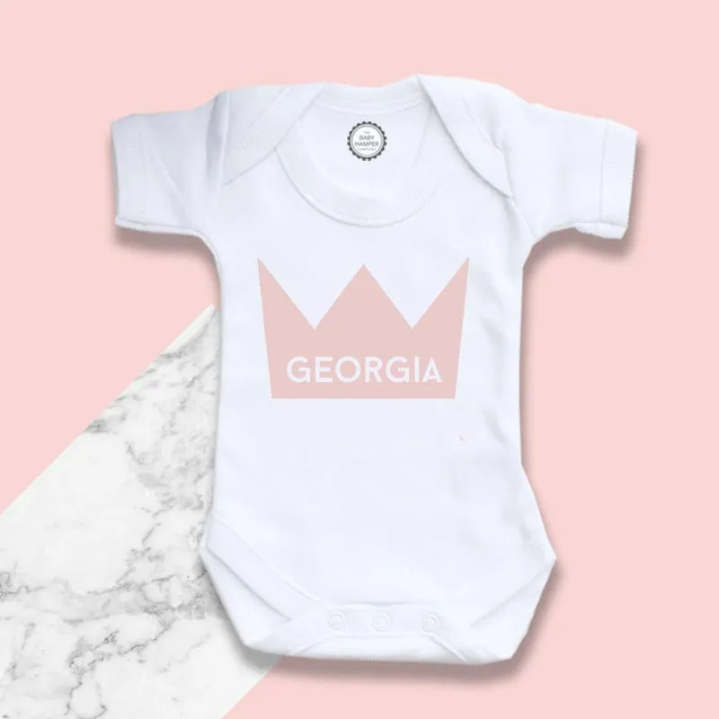 Personalised Pink Crown Baby Bodysuit