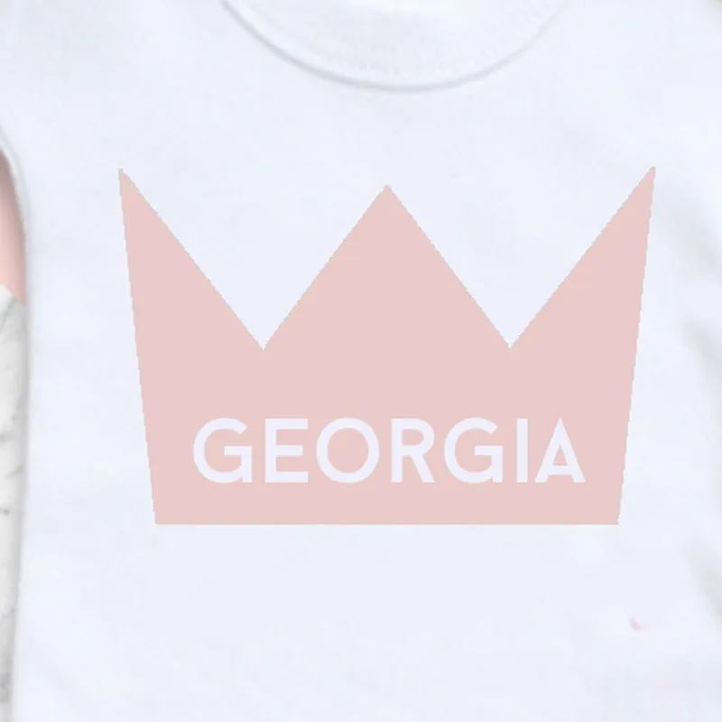 Personalised Pink Crown Baby Bodysuit