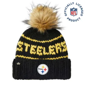 PITTSBURGH STEELERS LELE SADOUGHI X NFL BLACK BEANIE FAUX FUR POM