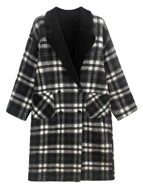 Pre Order:  Plaid Double Breasted Woolen Coat