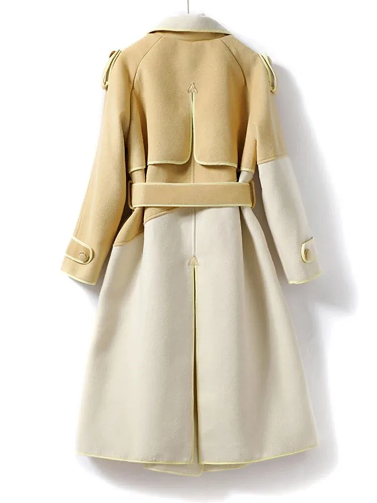 Pre Order:  Two-Tone Woolen Belted Coat