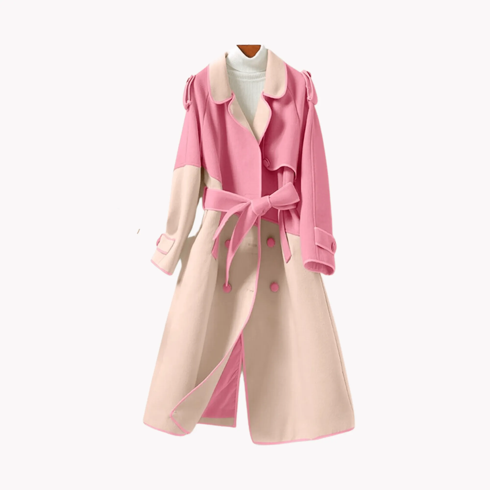 Pre Order:  Two-Tone Woolen Belted Coat