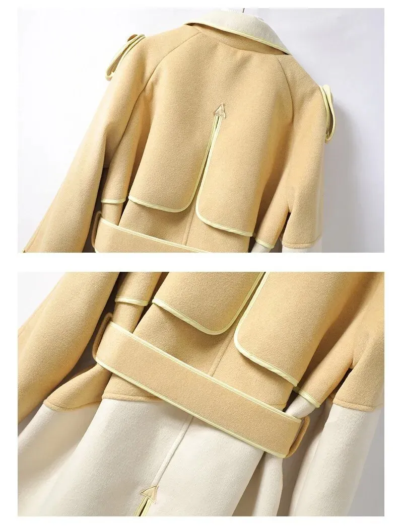 Pre Order:  Two-Tone Woolen Belted Coat