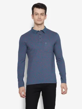 Printed Maroon & Navy Blue Polo Neck Men Full Sleeve T-Shirt for Men