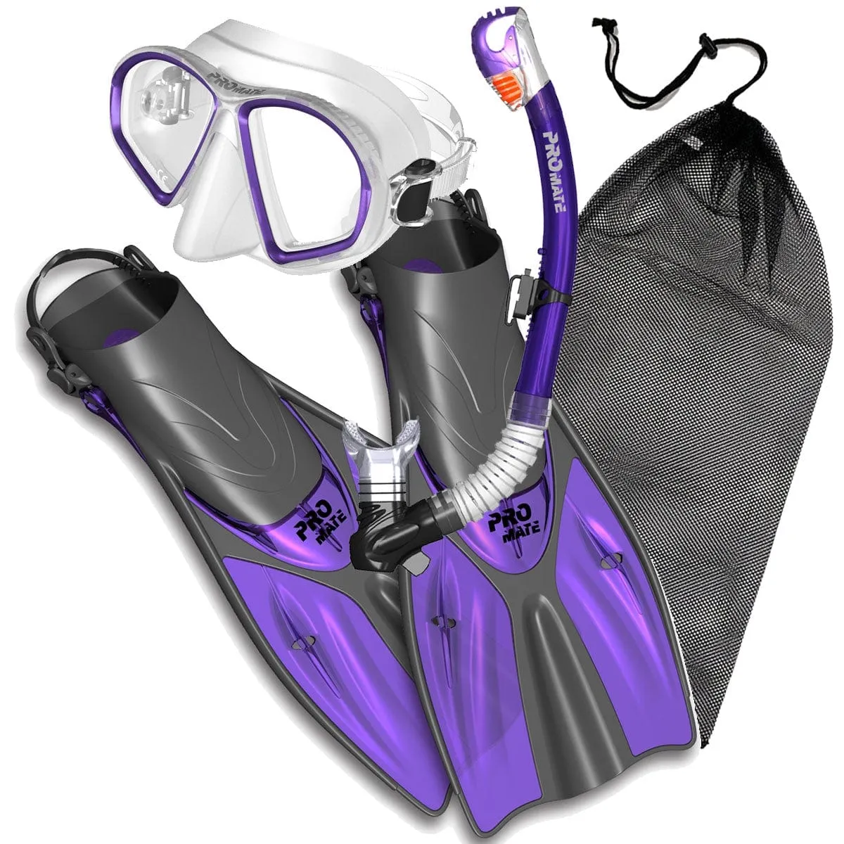 Promate Spectrum Adult Snorkeling Mask Dry Snorkel Fins Gear Bag Set - SCS0099