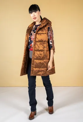 Quilted Long Hooded Gilet in Sunset Bronze