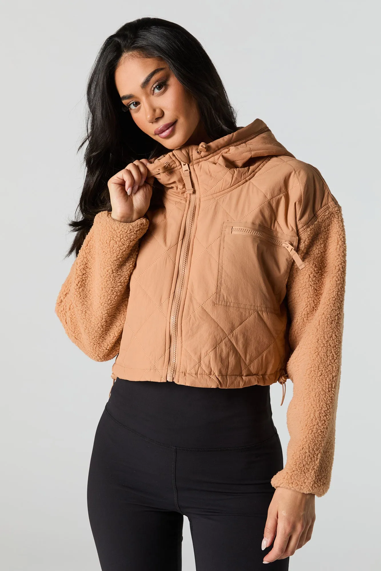 Quilted Sherpa Sleeve Jacket