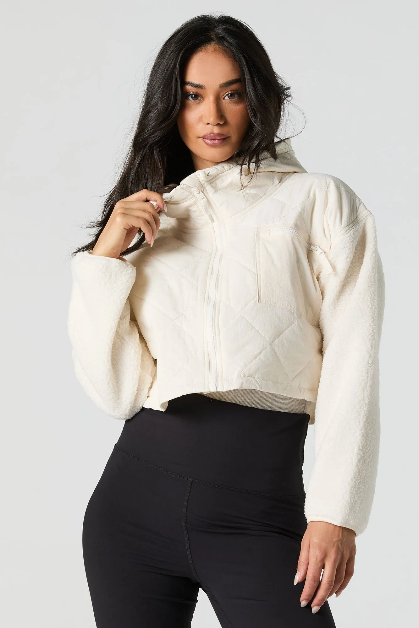 Quilted Sherpa Sleeve Jacket