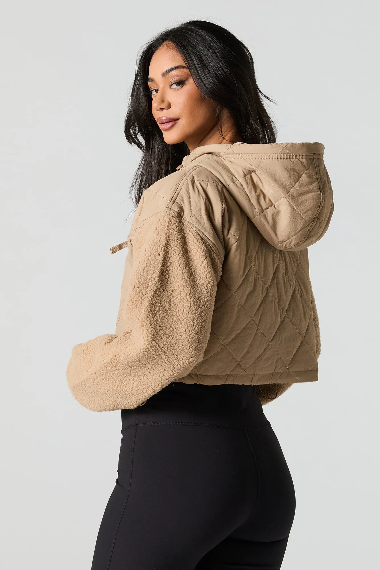 Quilted Sherpa Sleeve Jacket