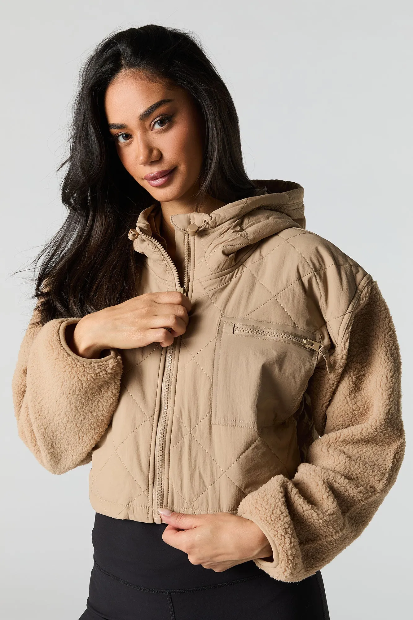 Quilted Sherpa Sleeve Jacket