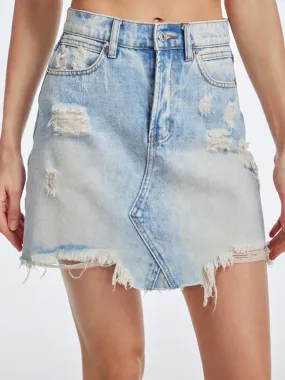 Raw Hem Ripped Denim Skirt