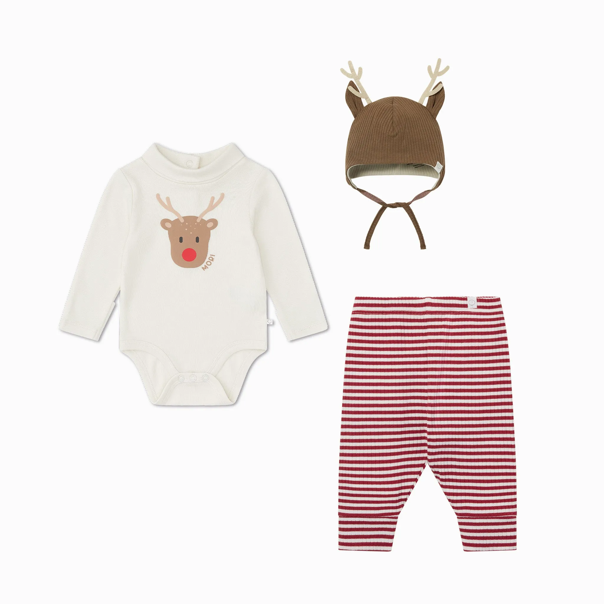 Reindeer Bodysuit, Striped Leggings & Bonnet