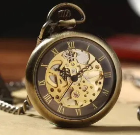 Retro Bronze Pocket Watch Skeleton