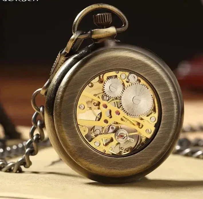 Retro Bronze Pocket Watch Skeleton