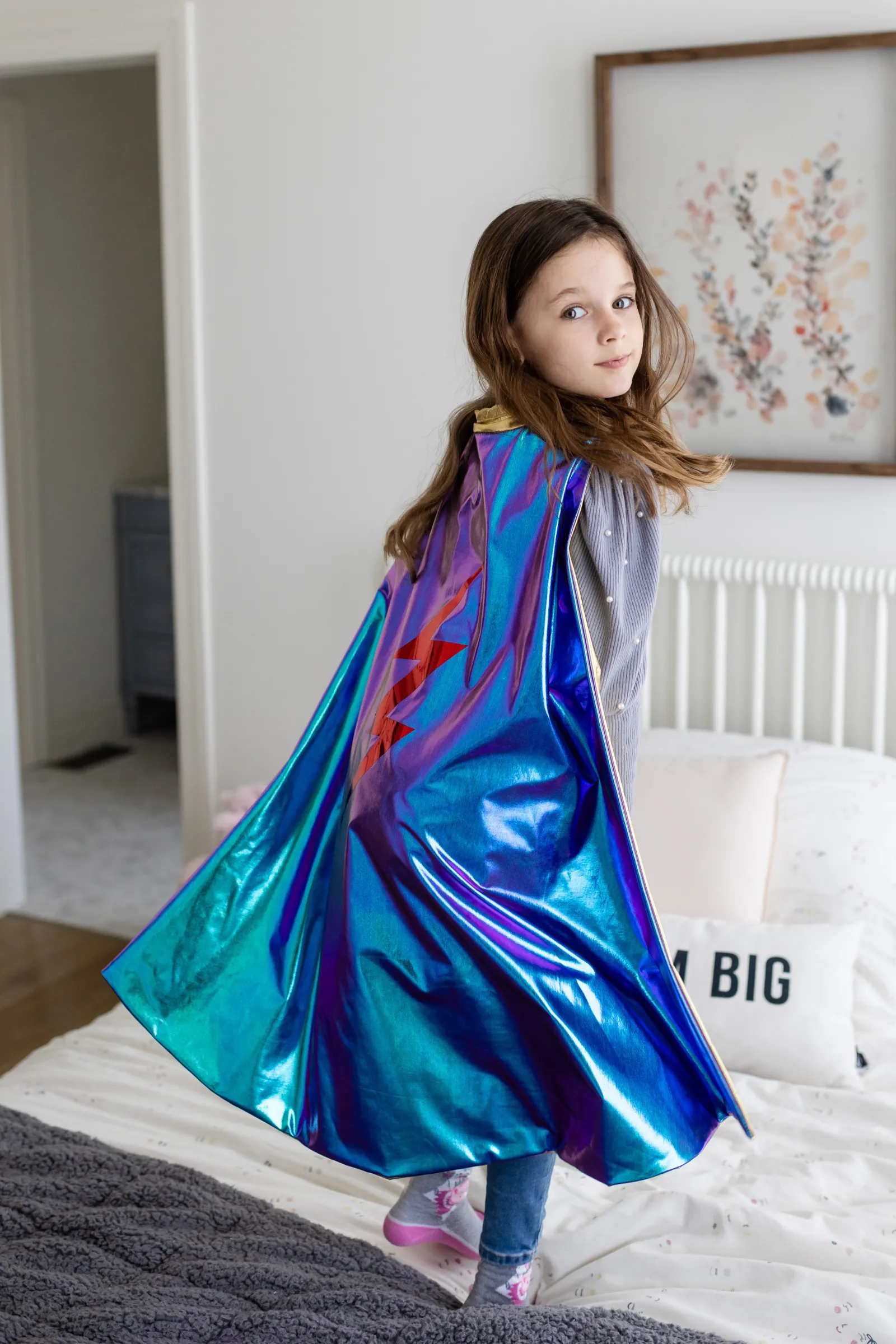 Reversible Blue Lightning Holographic Cape