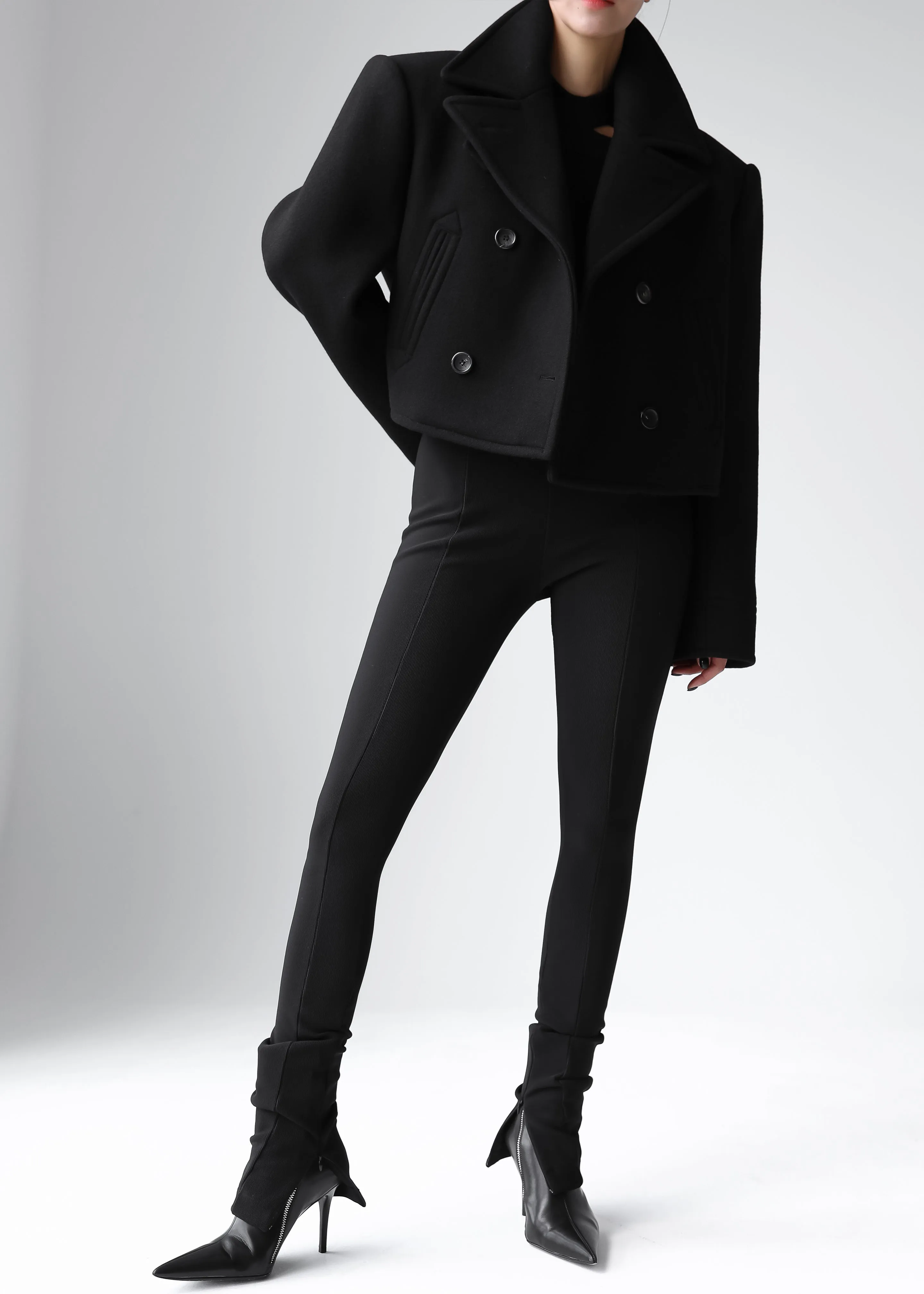 Roel Cropped Peacoat - Black