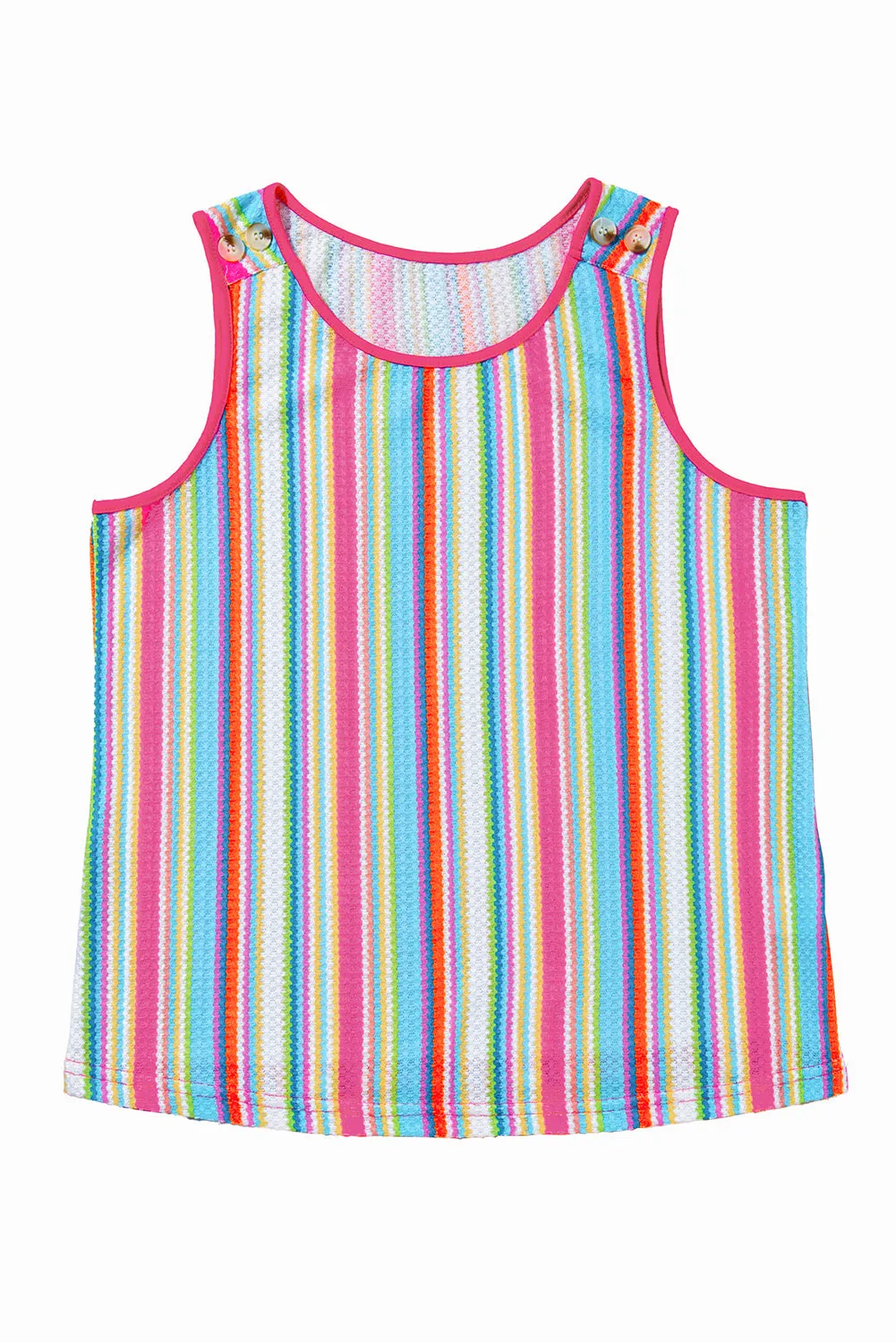 Rose Stripe Rainbow Eyelet Knit Button Decor Tank Top