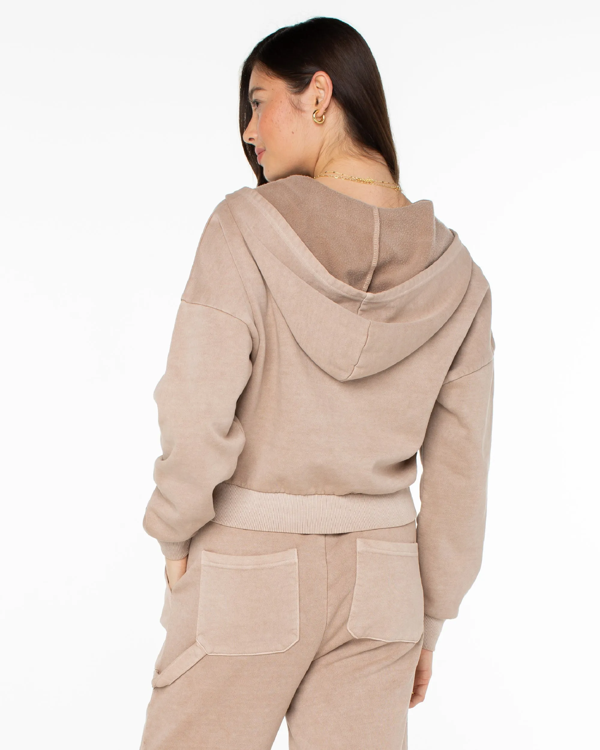 Sahara Vibes Hooded Zip Up Fleece Jacket - Warm Taupe