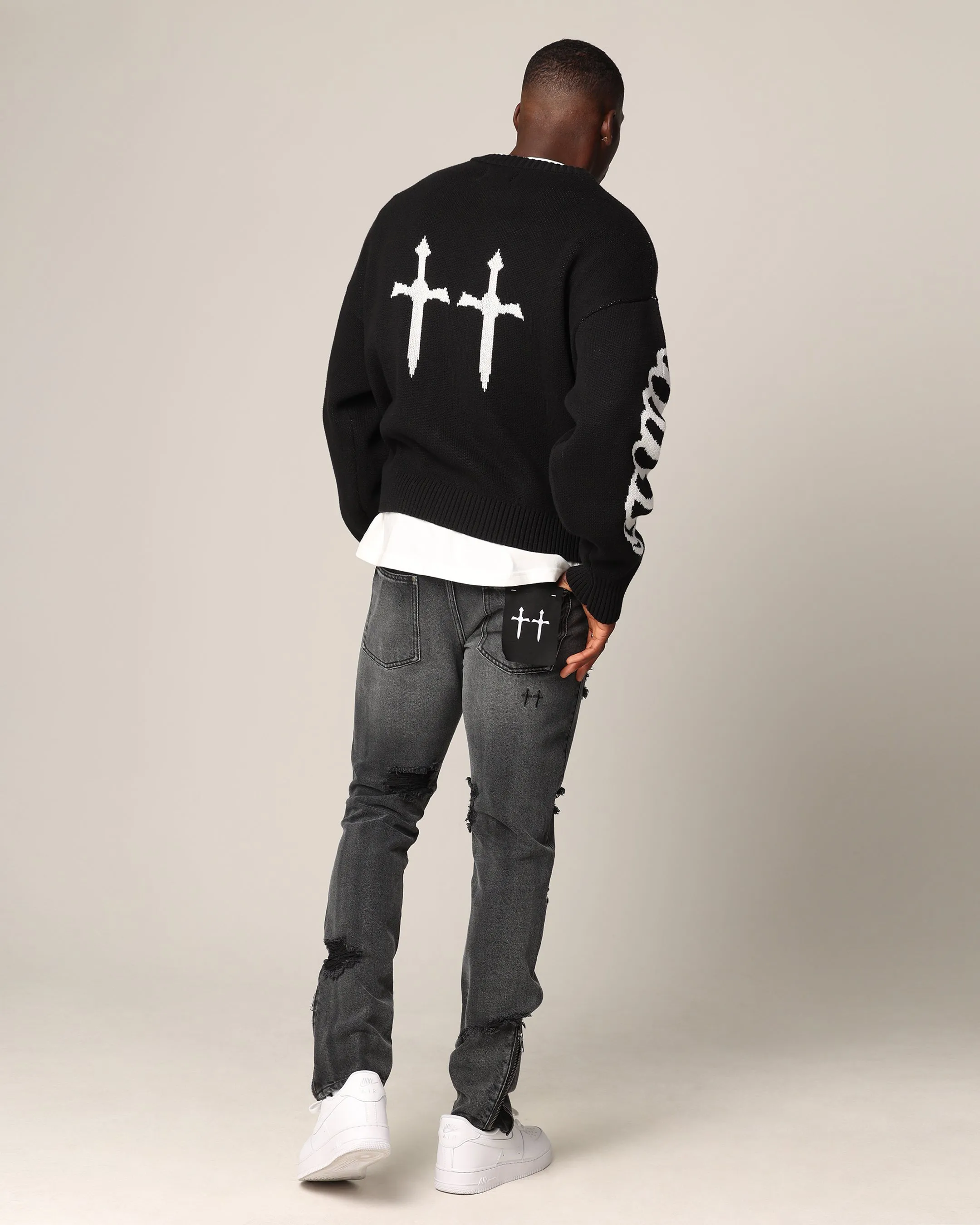 Saint Morta Lovely Bones Crewneck Sweater Black/White