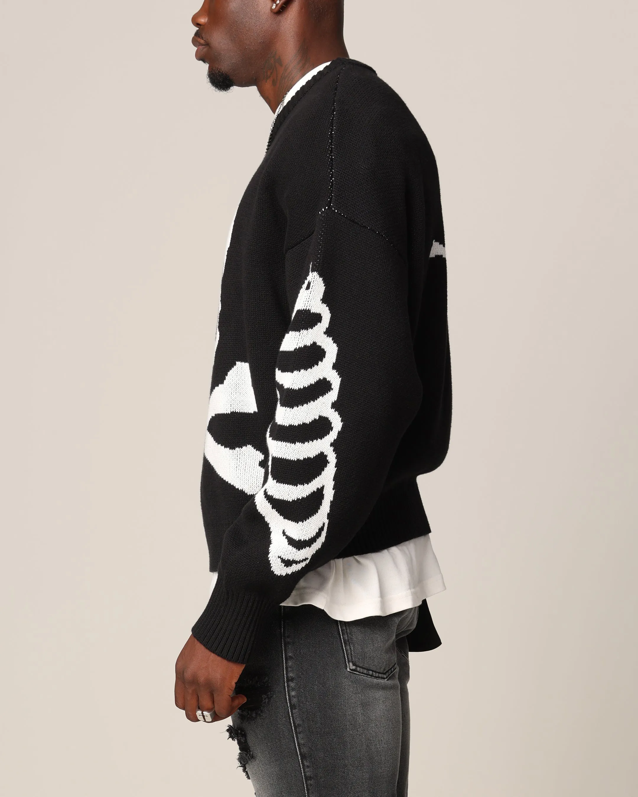 Saint Morta Lovely Bones Crewneck Sweater Black/White