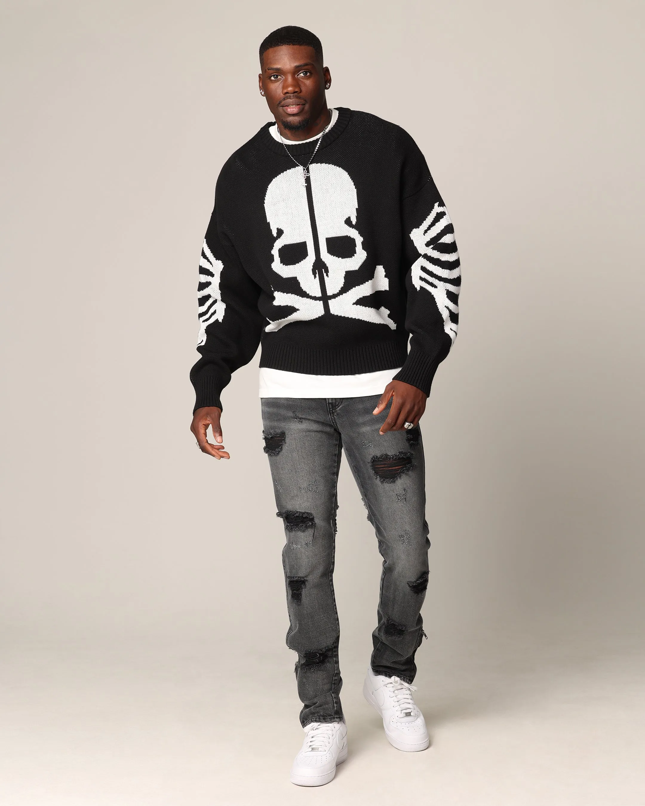 Saint Morta Lovely Bones Crewneck Sweater Black/White