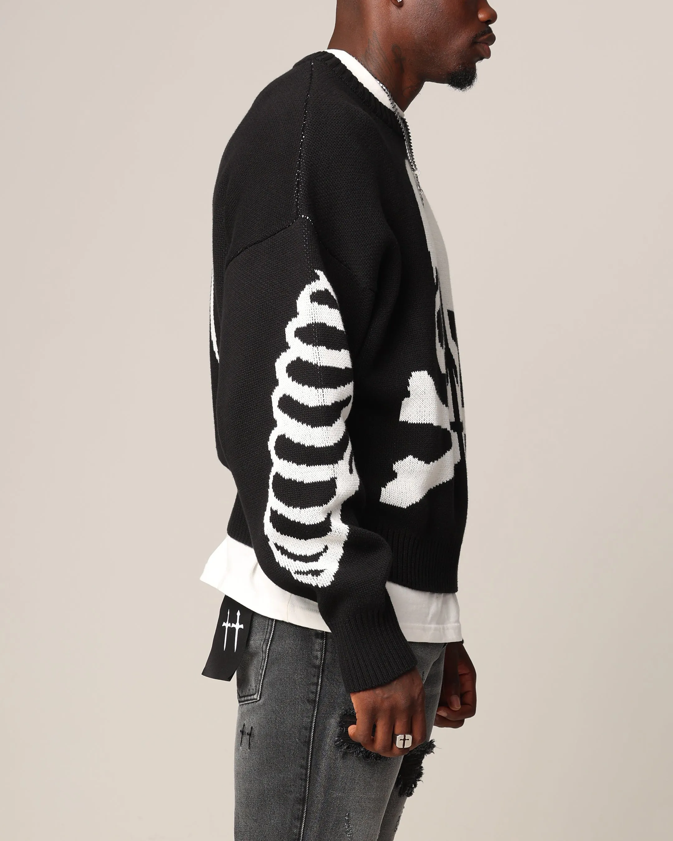 Saint Morta Lovely Bones Crewneck Sweater Black/White