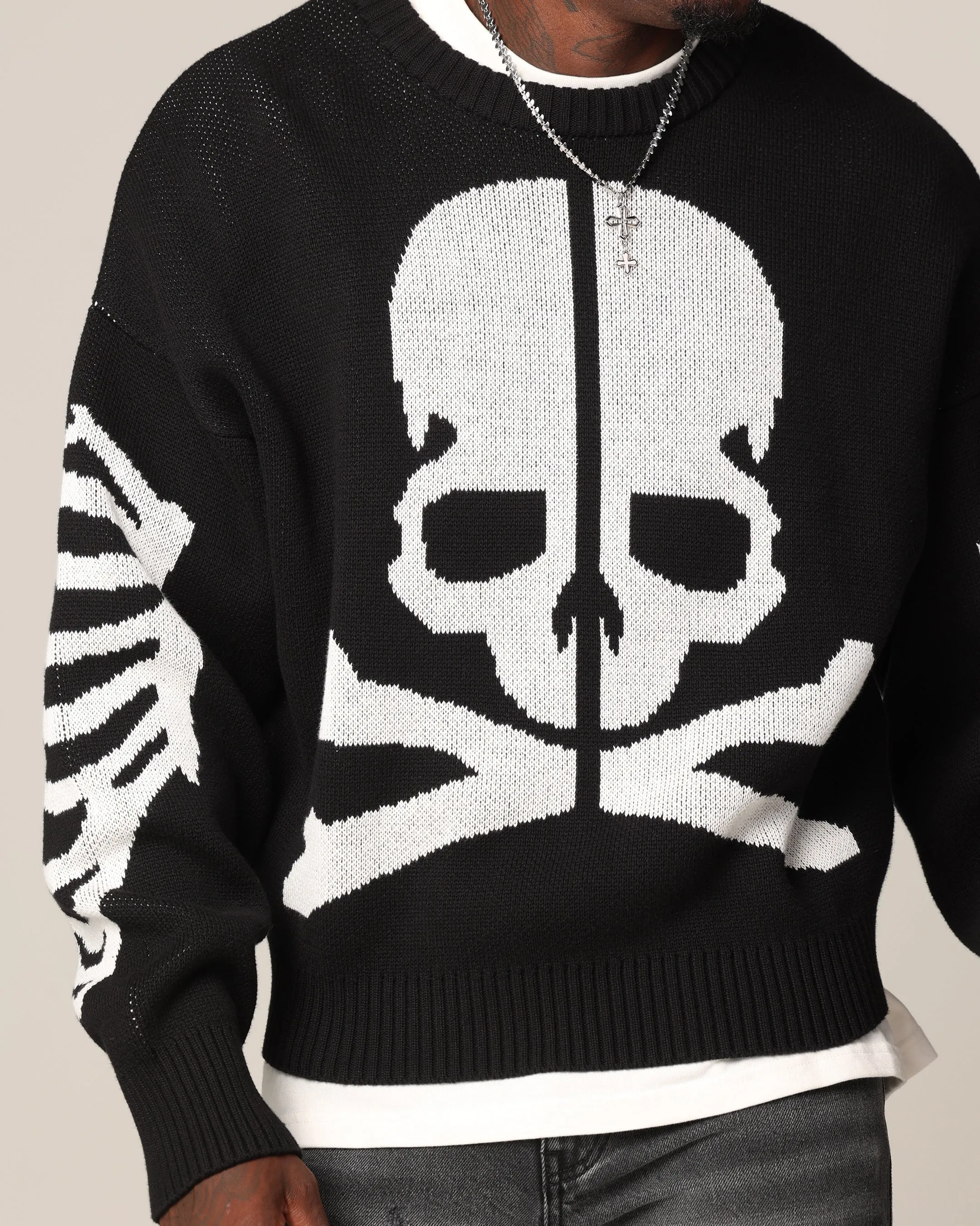 Saint Morta Lovely Bones Crewneck Sweater Black/White