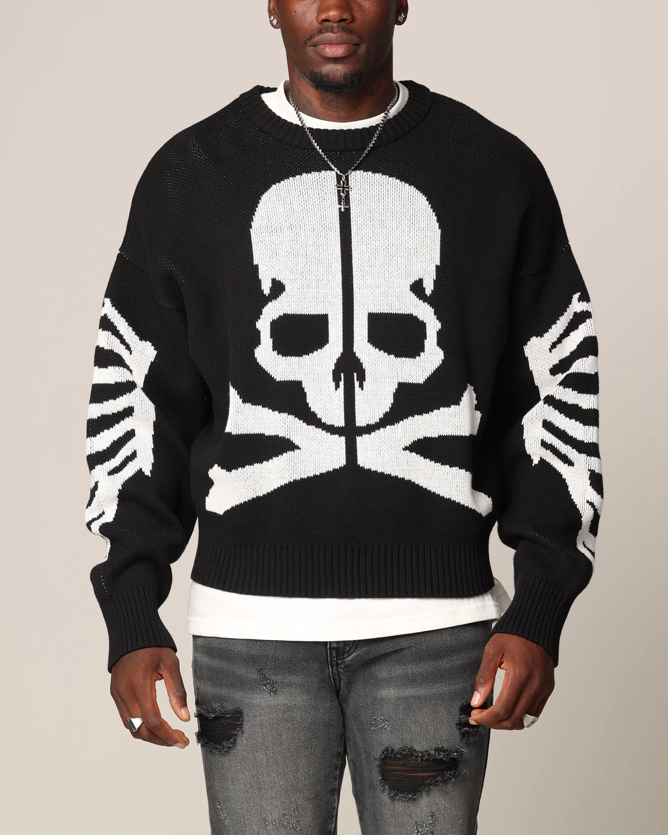 Saint Morta Lovely Bones Crewneck Sweater Black/White