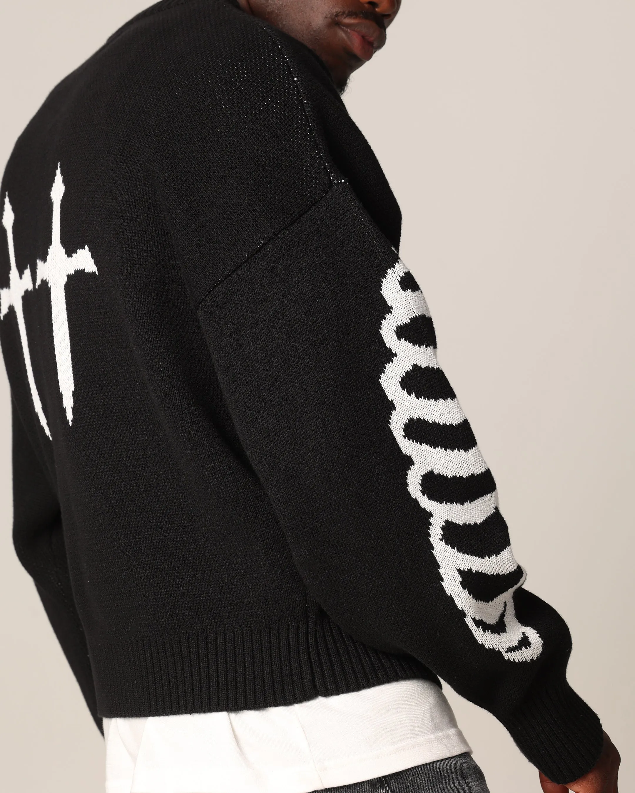 Saint Morta Lovely Bones Crewneck Sweater Black/White