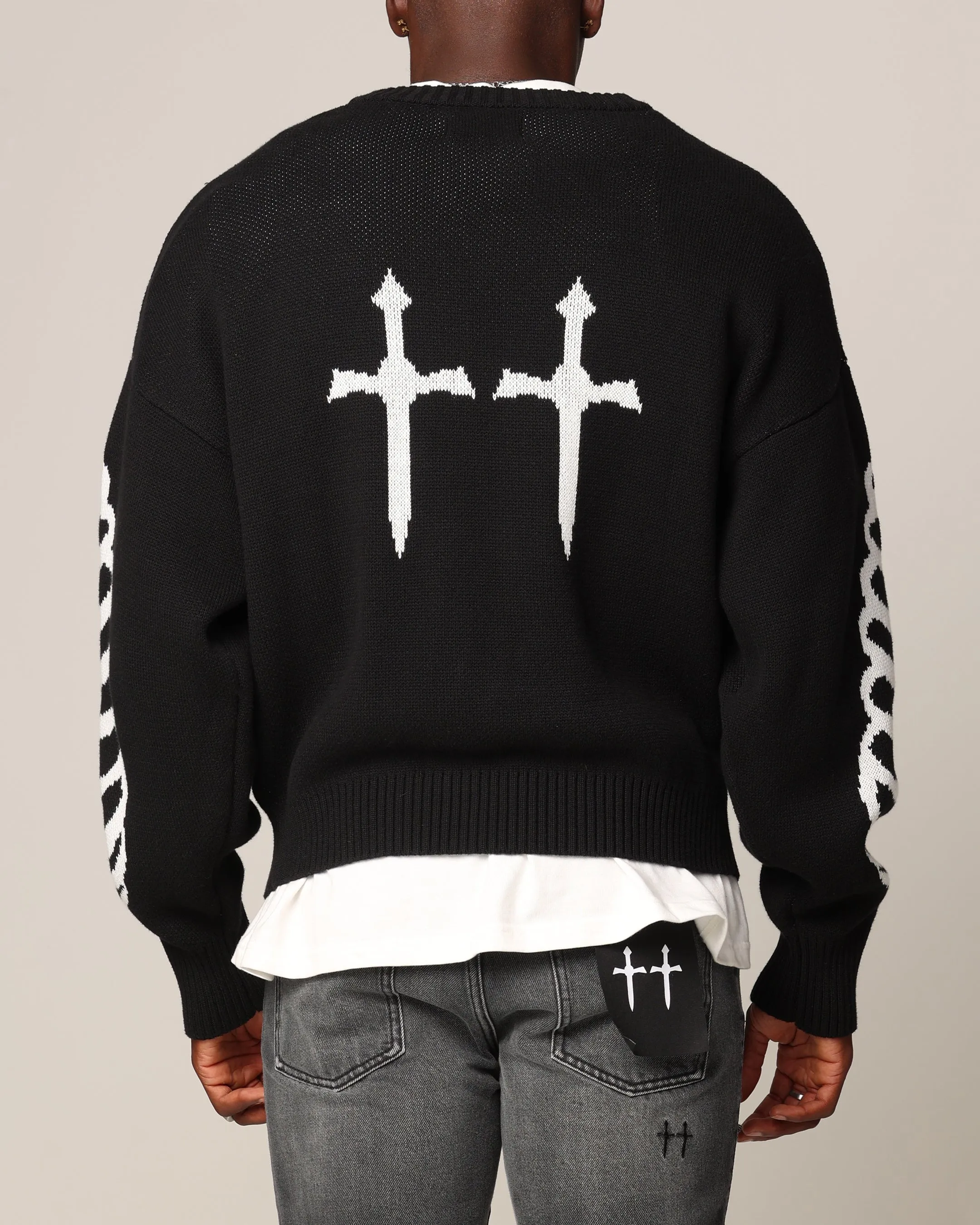 Saint Morta Lovely Bones Crewneck Sweater Black/White