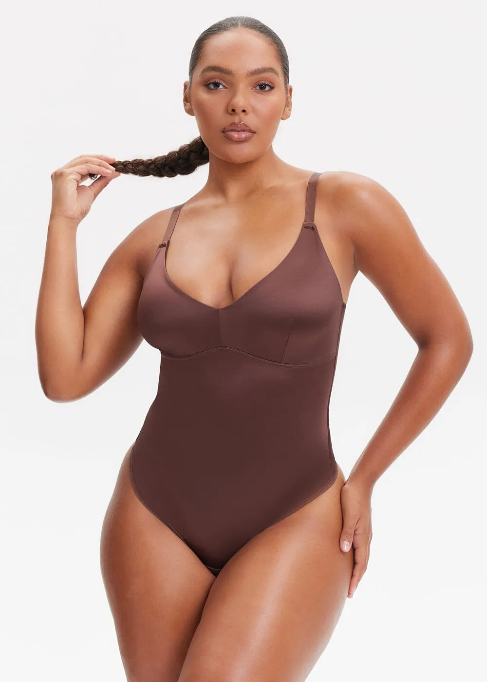 SatinSculpt V-neck Bodysuit Thong