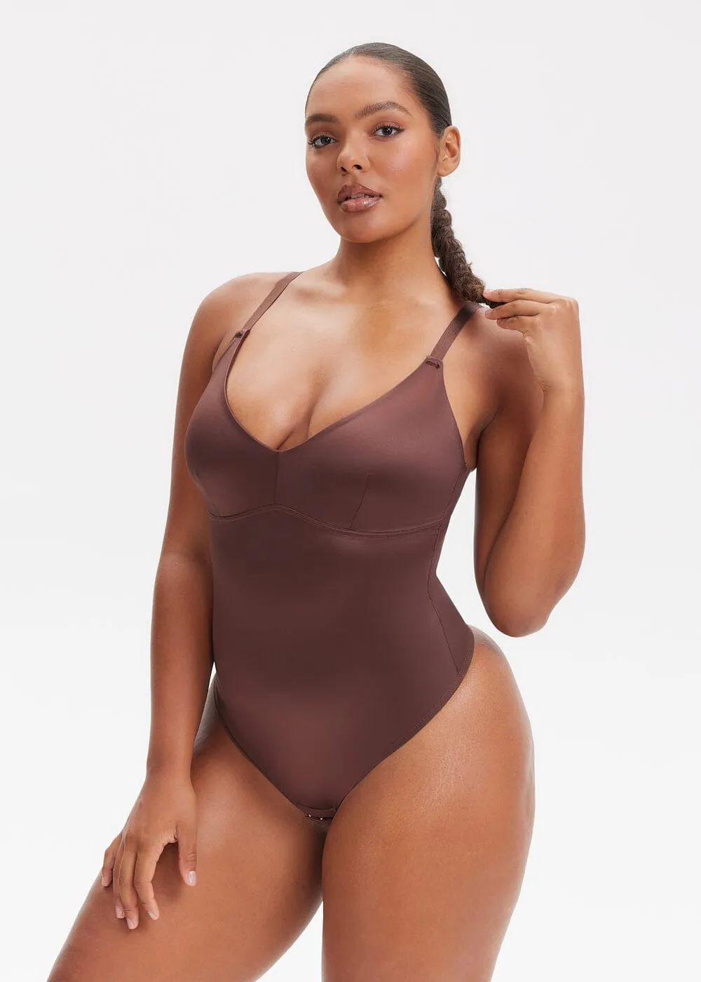 SatinSculpt V-neck Bodysuit Thong