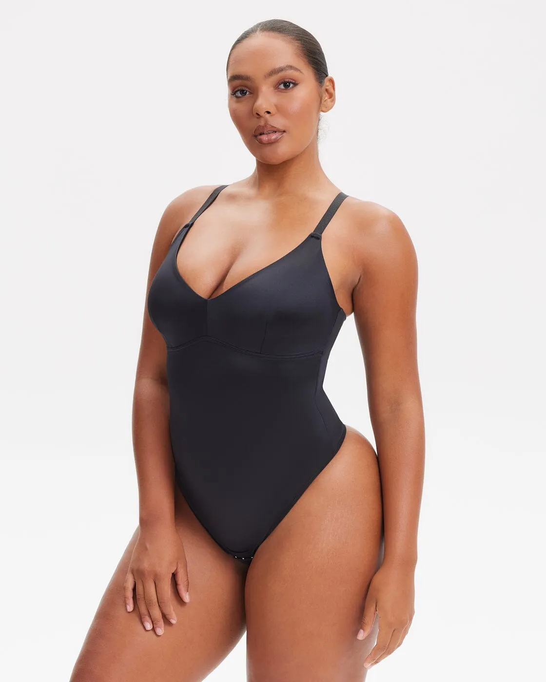 SatinSculpt V-neck Bodysuit Thong